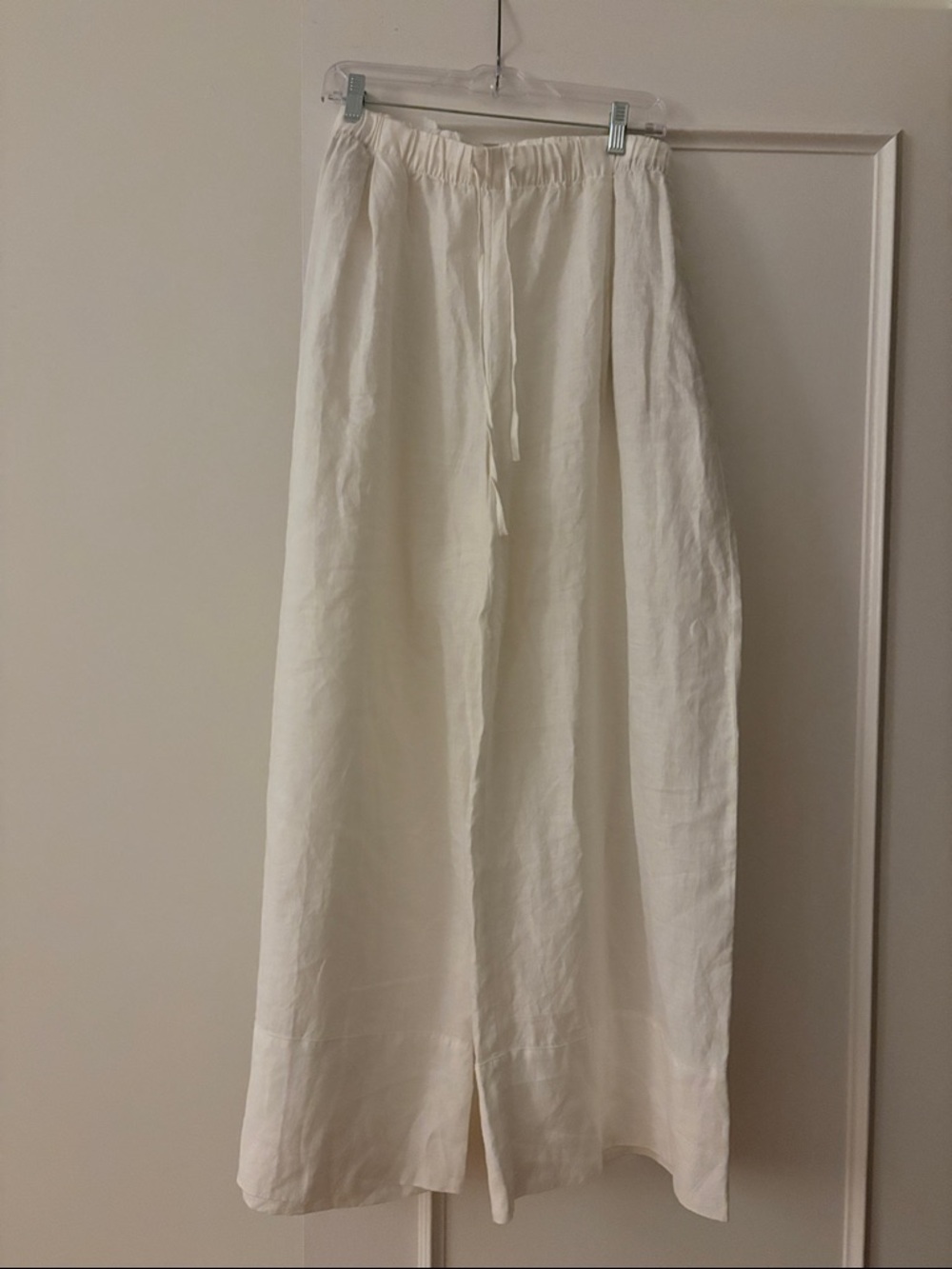 ZARA White Linen Wide Leg Drawstring Pants XXL